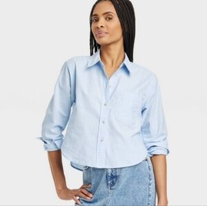 Universal Thread Cropped Button Down Linen Blend Sz S